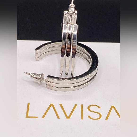 Lavisa Chunky Hoop Earrings 30mm SilverTone NIB - Picture 2 of 11